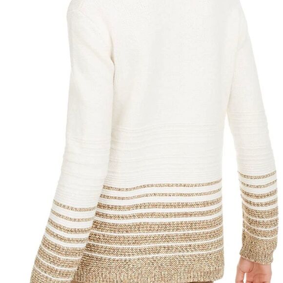 MCalvin Klein off white sweater turtleneck with metallic stripes  S/XS - Picture 4 of 8